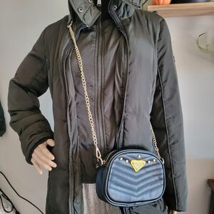 Black Quilted Crossbody Bag with Gold Chain